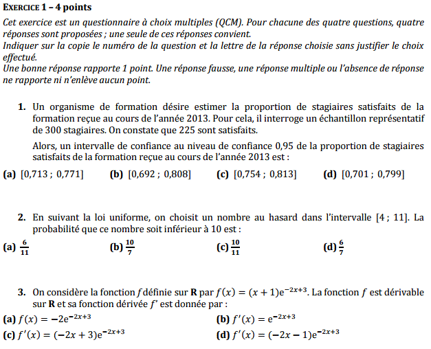 Sujet et correction Bac ES-L 2016 Mathmatiques de mtropole : image 1
