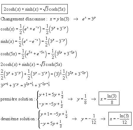 Exo rsoudre 2ch(x)+sh(x)=V3*ch(5x)