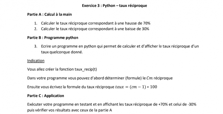 Python- taux rciproque 