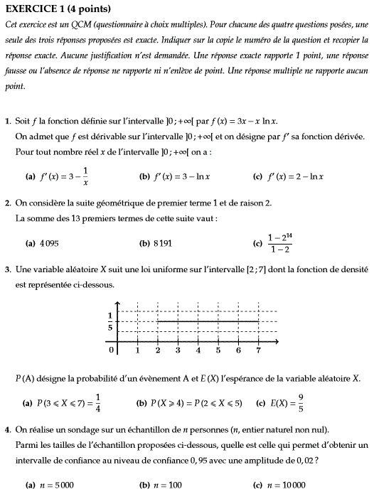 Sujet corrig maths bac 2016 ES et L spcialit Pondichry : image 1