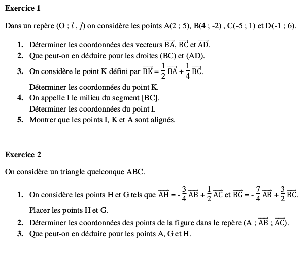 5 exercices de géométrie avec ou sans repère, niveau classe de 1re, première : image 9