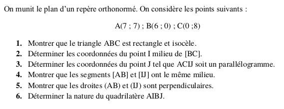 Les questions classiques dans un repre du plan : trois exercices corrigs : image 2