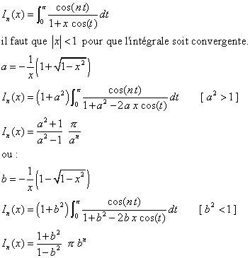 spe - fonction = intégrale  cos nt / (1-x cos t) [0 pi]