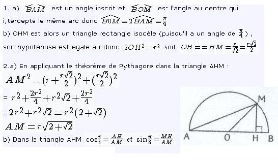 exercie de  trigonomtrie dans un cercle