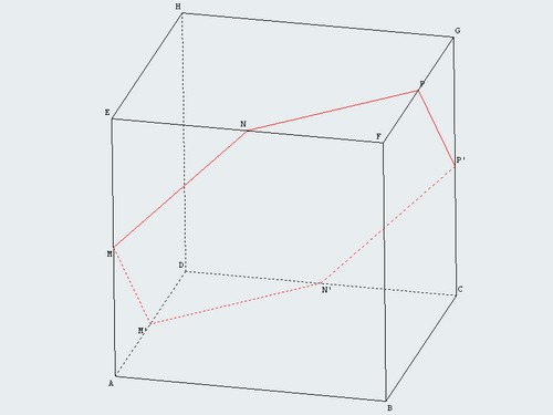 Gomtrie dans l\'espace : un cube et sa section.