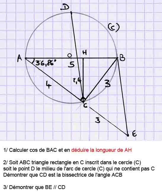 Bissectrice d\'un triangle rectangle dans un cercle inscrit