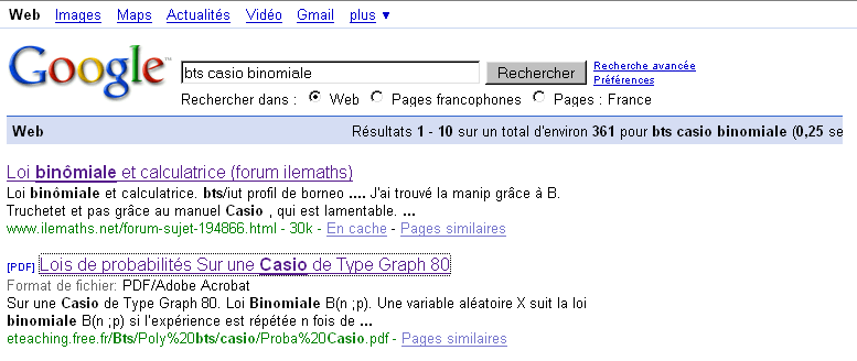Loi bin�miale et calculatrice
