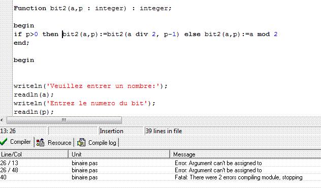 Algorithme sous-squence en Pascal