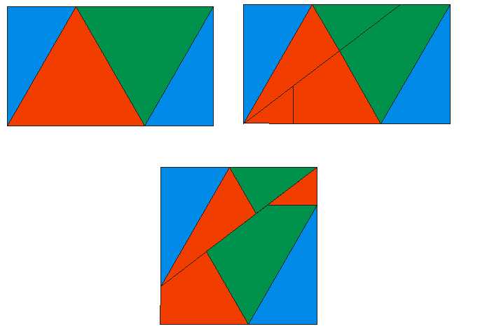 Quadrature de trois triangles quilatraux 