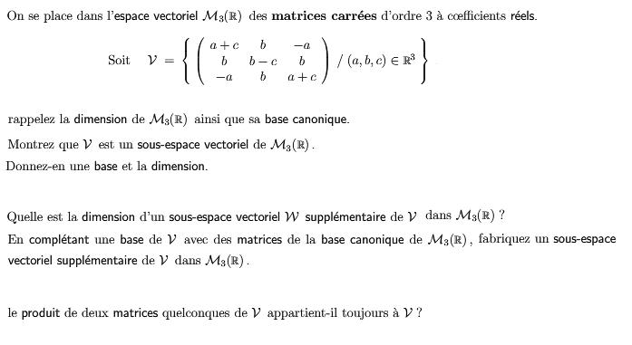 Exercices Classiques sur les Espaces vectoriels et Matrices