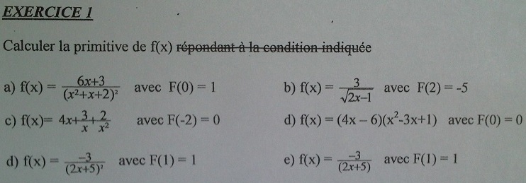 Calculer la primitive de f(x)