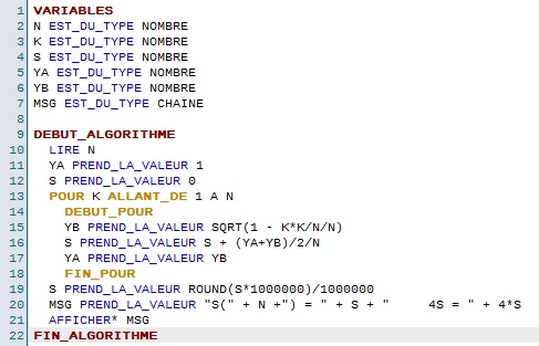 Algorithme approximation de pi/4