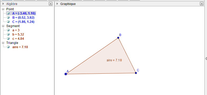 Gogbra ; affichage de l\'aire variable d\'un triangle