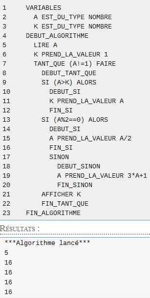 la suite de syracuse suite et algorithme
