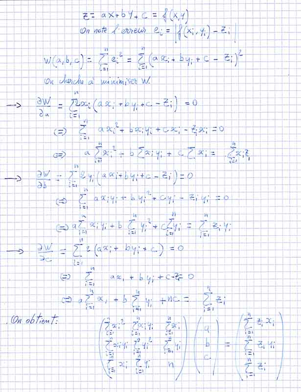 Calcul d\'un plan des moindres carr�s