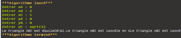 [ALGOBOX] Afficher qu\'un triangle est équilatéral et non isocèle