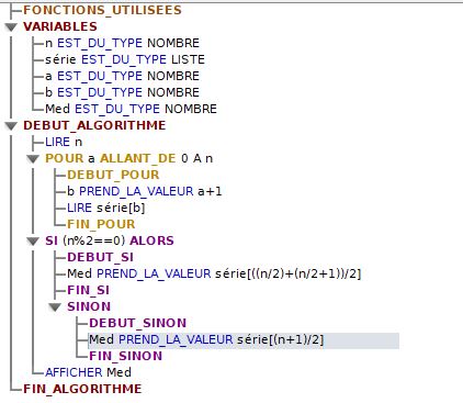Algorithme qui donne la médiane : exercice de mathématiques de première ...