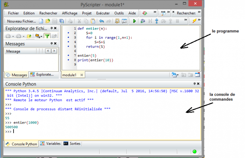 programmer sous python la somme des 1000 premiers entiers n