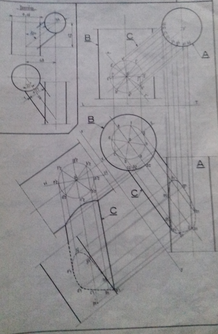Raccordement cylindrique oblque de deux cylindres;axes orthogona