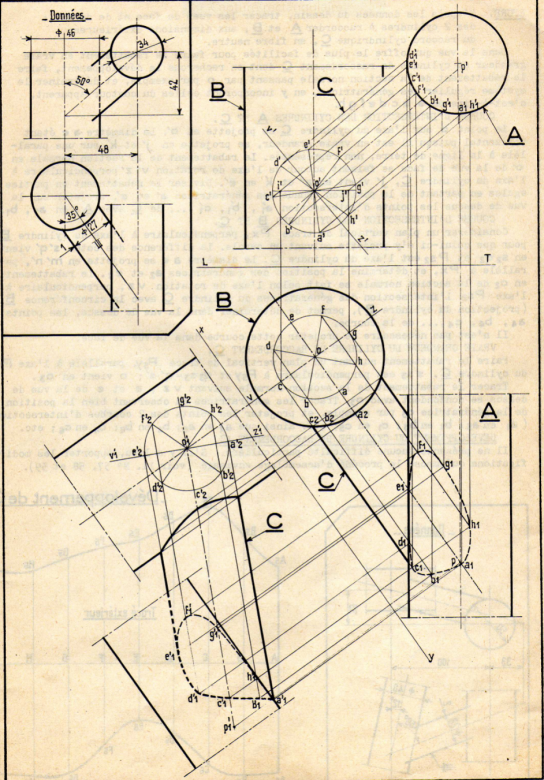 Raccordement cylindrique oblque de deux cylindres;axes orth