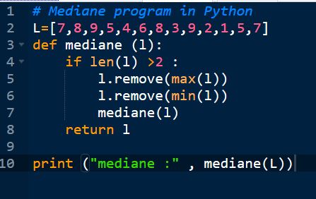 Programme Python pour trouver mdiane