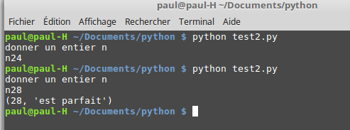Python nombre parfait 
