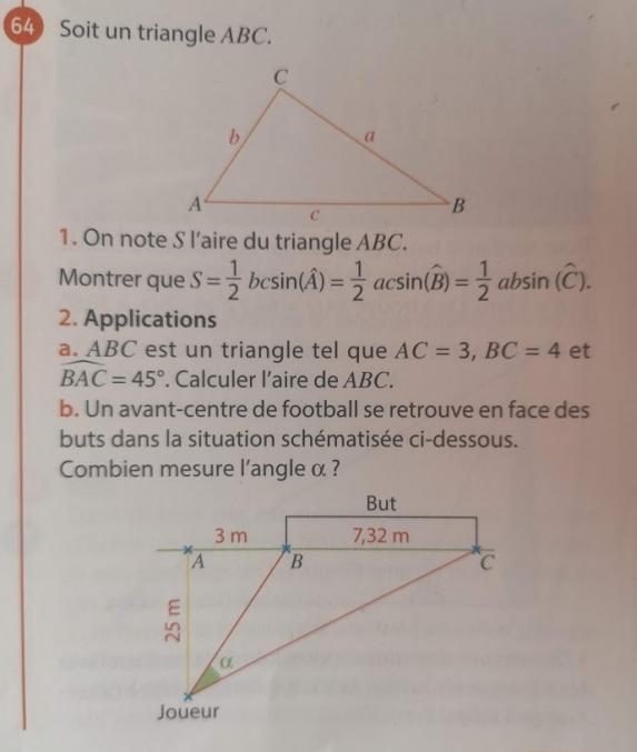 Exercice produit scalaire - Aire triangle
