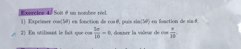 dduire cos(pi/10) 