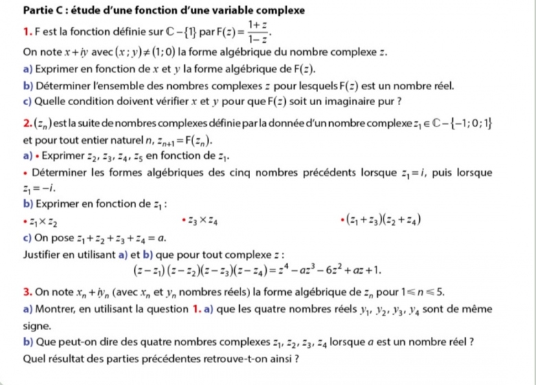 Etude d\'une fonction d\'une variable complexe