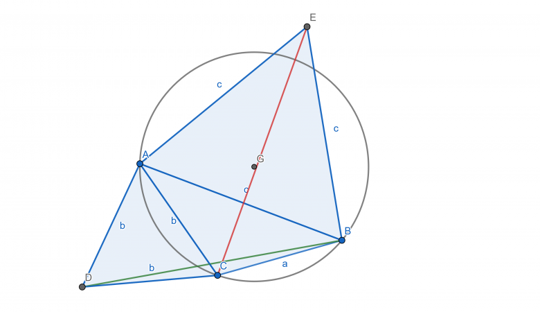 Triangle ABC, triangles équilatéraux ABE et ACD