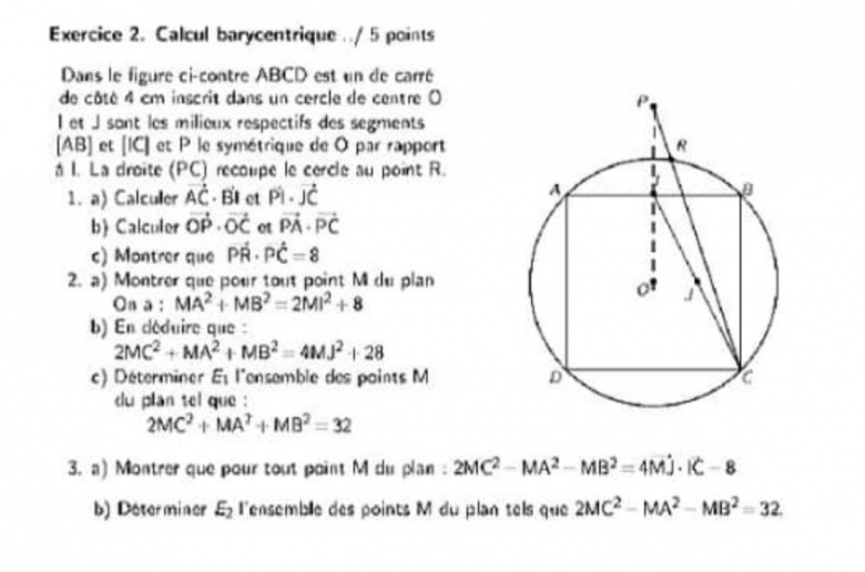 Barycentre et produit scalaire