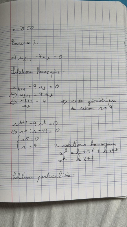 Suites rcurrentes linaires ( solution particulire)