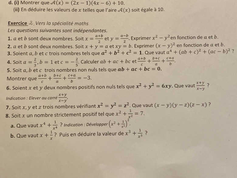 Calcul alg�brique