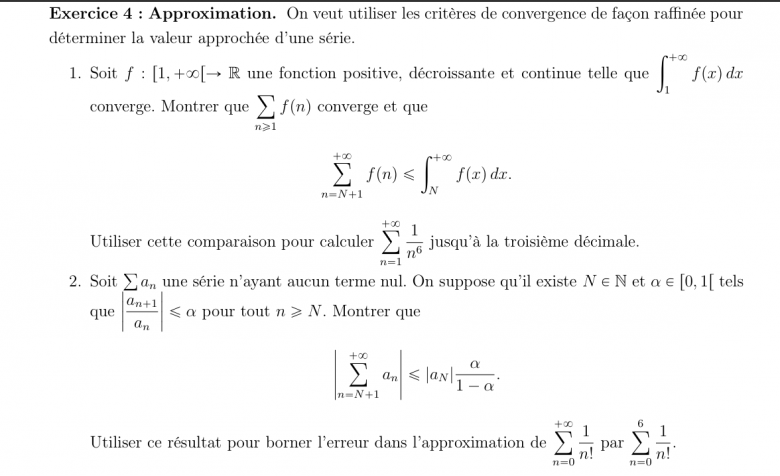Valeur approch� d\'une s�rie