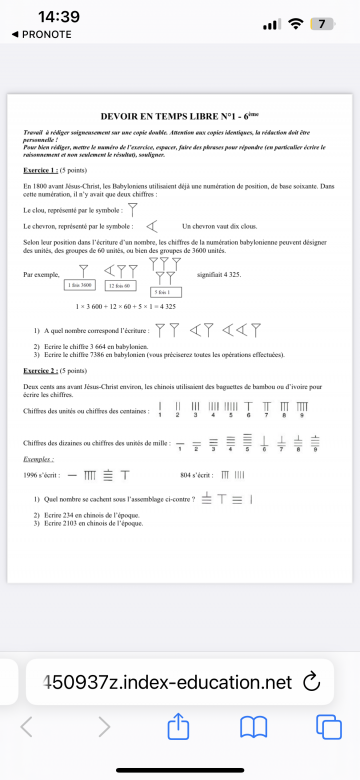 Devoirs en temps libre sur les chiffres babyloniens