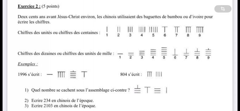 Chiffres chinois de l �poque 